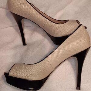 Marc Fisher Beige and Black Platform Heels